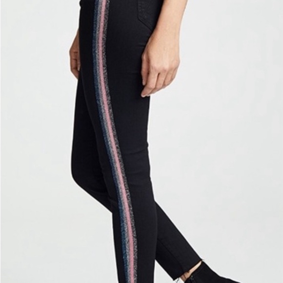 MOTHER DENIM Looker Ankle Fray Skinny Jeans Striped Metallic - Picture 3 of 11